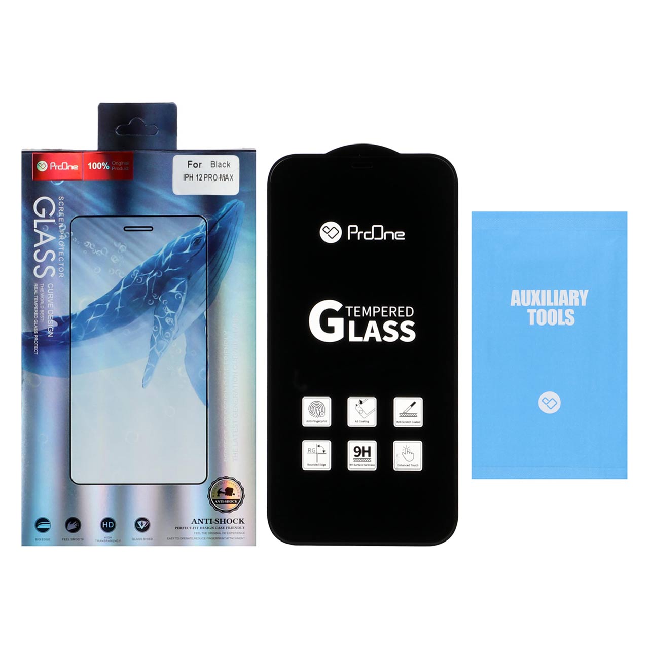 محافظ صفحه نمایش شیشه ای Full Cover ProOne مدل iPhone 12 pro max- مشکی (پک دار)